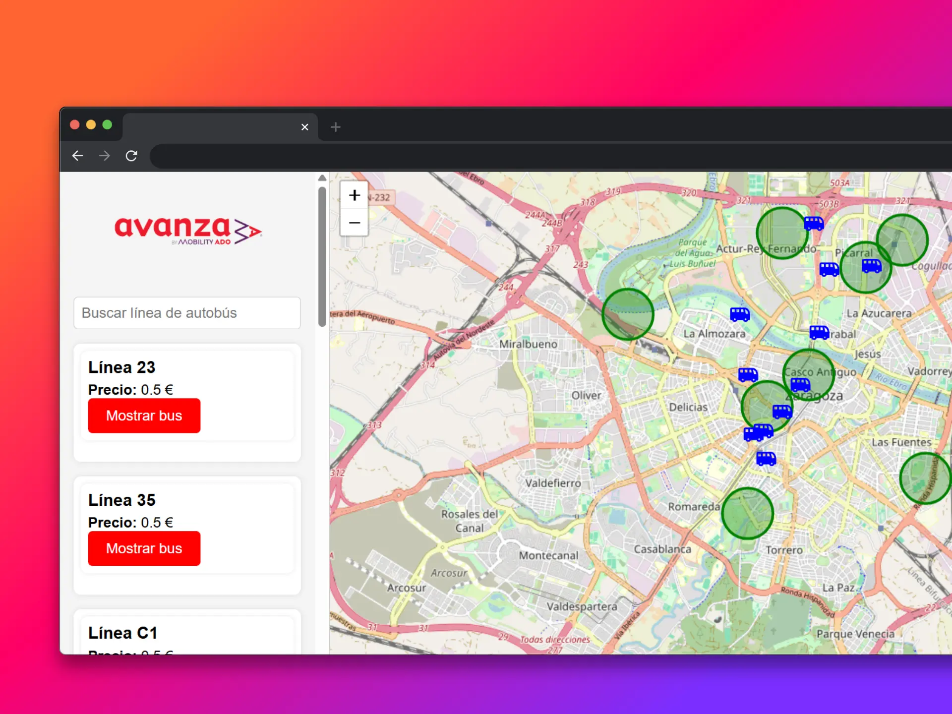 Captura del proyecto BusAvanza (4º puesto en The Wave 2025 Zaragoza)